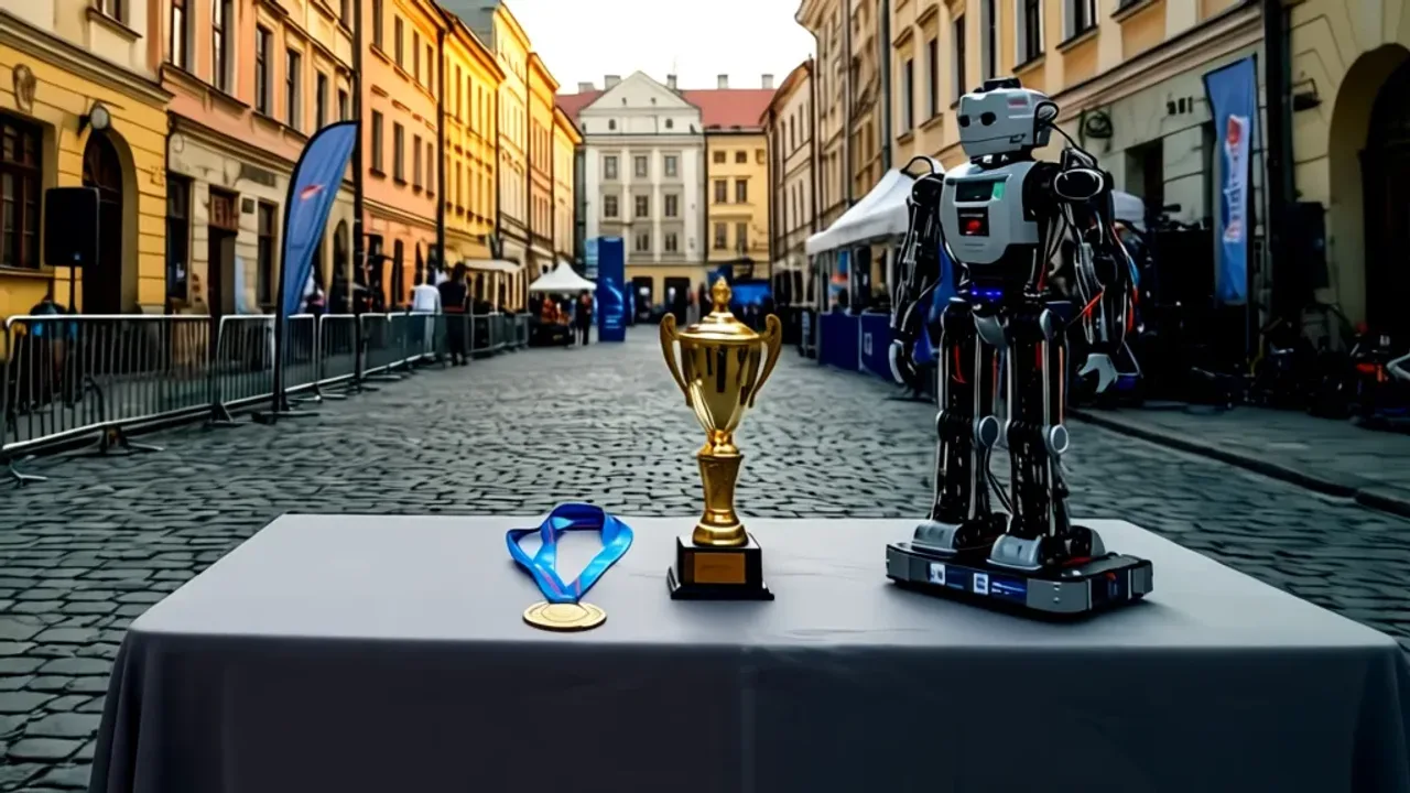 Letni konstruktor robotów z Lublina zdobywa nagrodę na międzynarodowych zawodach Robot na podium, za który letni konstruktor robotów z Lublina zdobywa nagrodę na międzynarodowych zawodach.